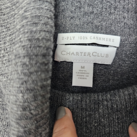 Charter Club 2 Ply 100% Cashmere Gray Turtleneck Medium Sweater - Picture 5 of 8